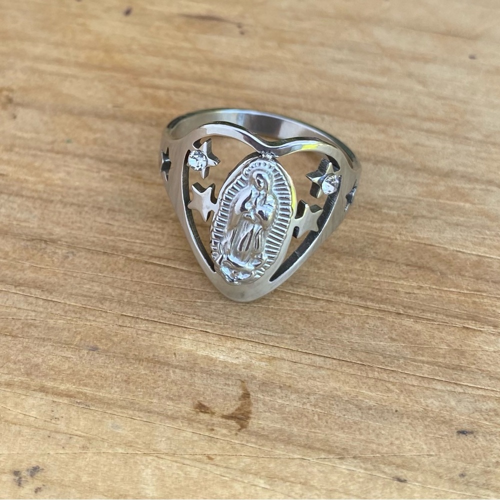Unisex Stainless Steel Heart and Little Stars Virgin Ring Men Women Ring Acero